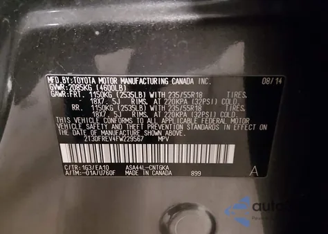 2015 Toyota Rav4 Limited из США, поврежденный, VIN 2T3DFREV4FW229567